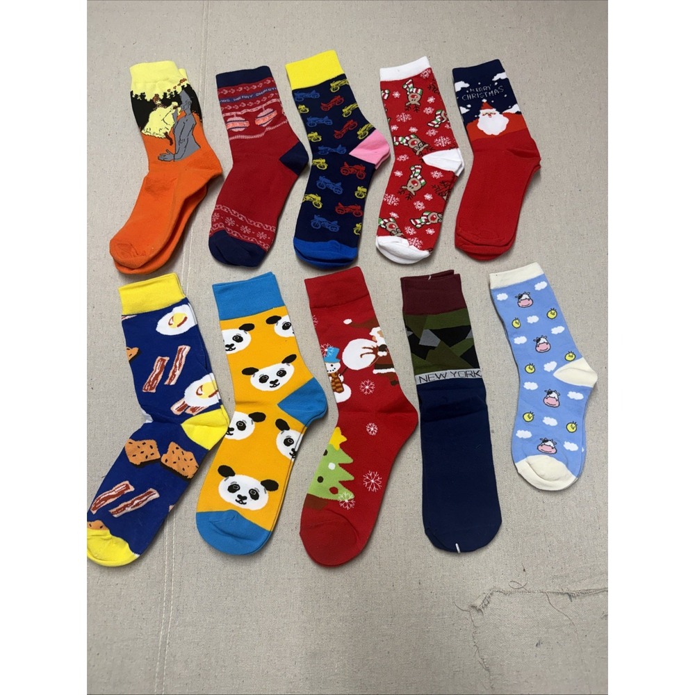 Different Touch Crew Socks 10 Pairs Novelty Assorted Multi-Color 9-12 New